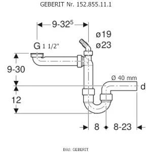 GEBERIT Nr. 152.885.11.1 Masse Raumspar-Spültisch-Sifon DN 40
