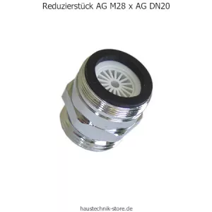 Reduzierstück AG M28 x AG DN20 (3/4 Zoll) Messing verchromt, mit Weichstrahler