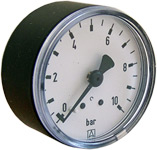 Manometer für Druckminderer, Anschluß DN 8 (Rp 1/4) hinten, 0 bis 10 bar Manometer für Druckminderer, Anschluß DN 8 (Rp 1/4) hinten, 0 bis 10 bar